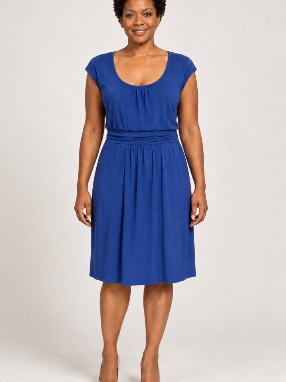 Boden Margot Blue Modal Cotton Jersey Dress US 12R Minimalist Tie Waist